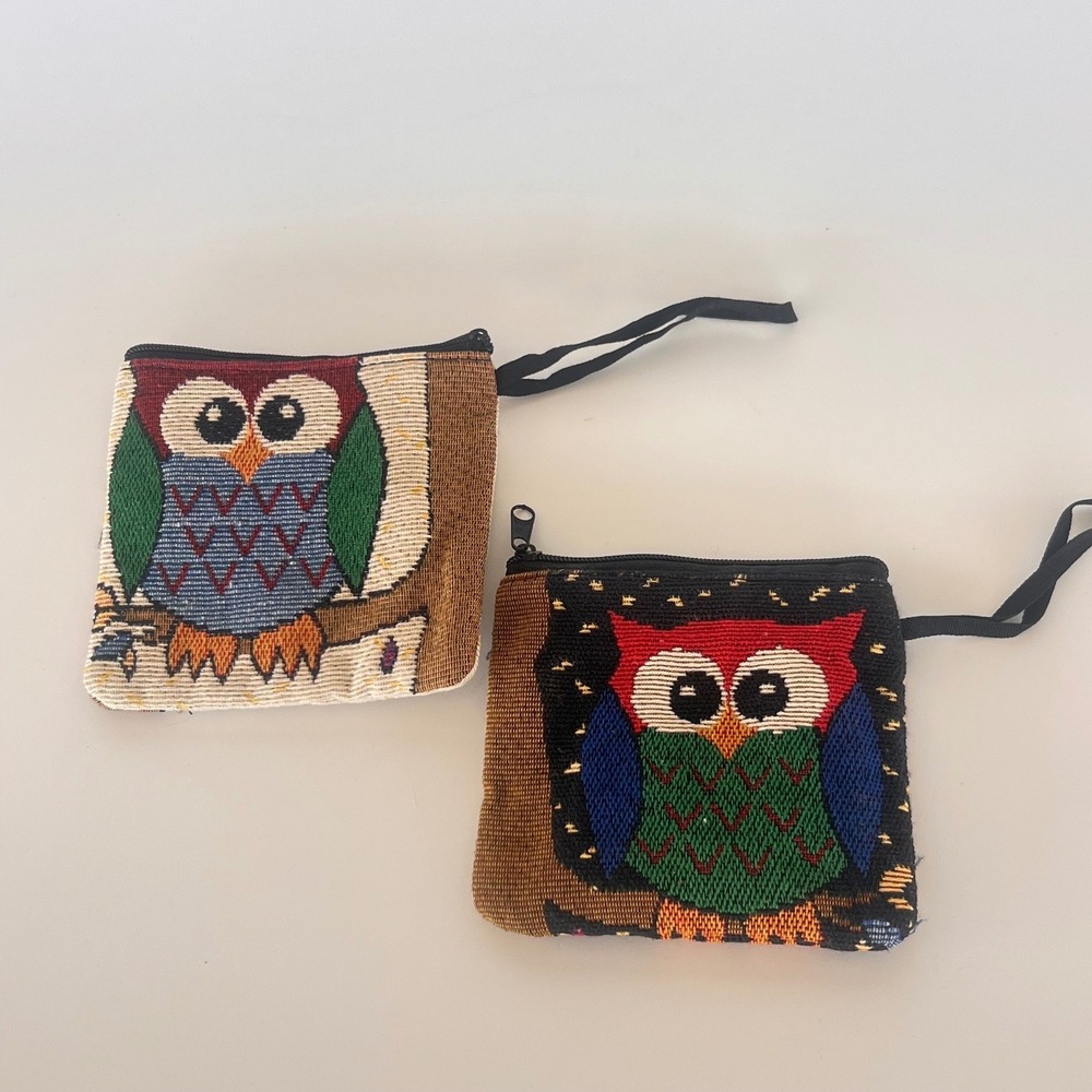 Unbranded Coin Pouch Unisex Small Multicolor Good Woven Owl Tapestry Set of 2
